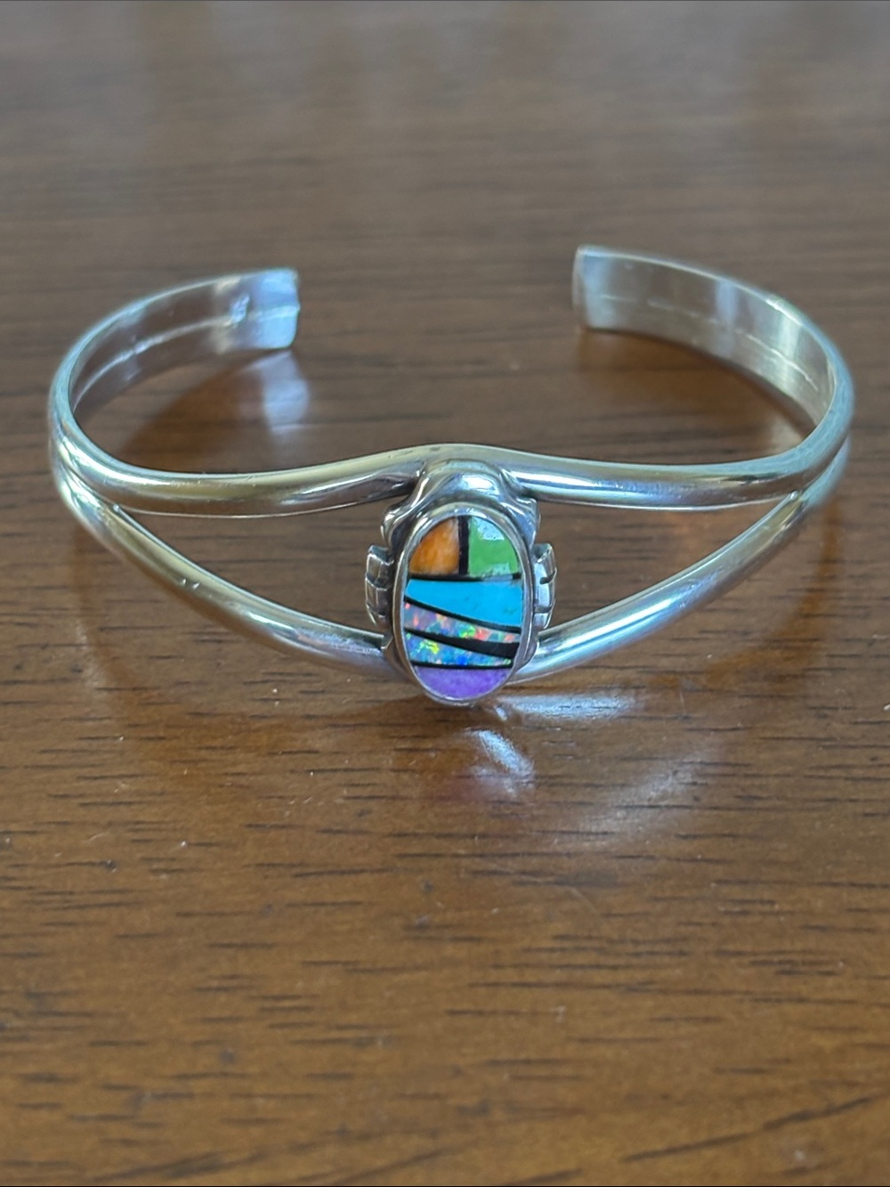 Sterling Silver Multicolor Inlay Cuff Bracelet